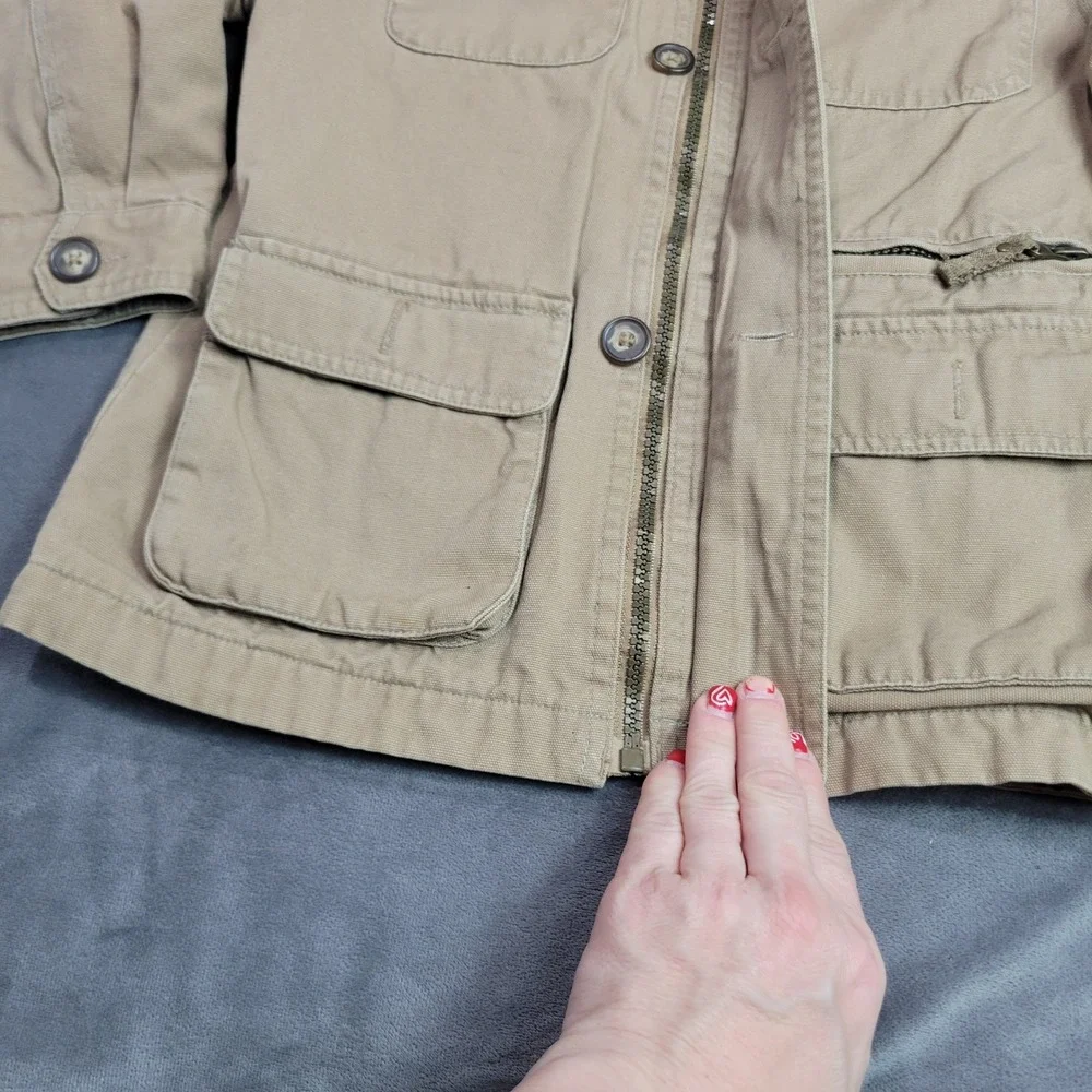 OshKosh Bgosh Kids Tan Canvas Field Jacket Plaid Flannel Lined Barn Coat Size 7‎